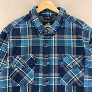 Lee Flannel Blanket Shirt Mens L Blue Plaid Button Up Shacket Regular Fit Thick
